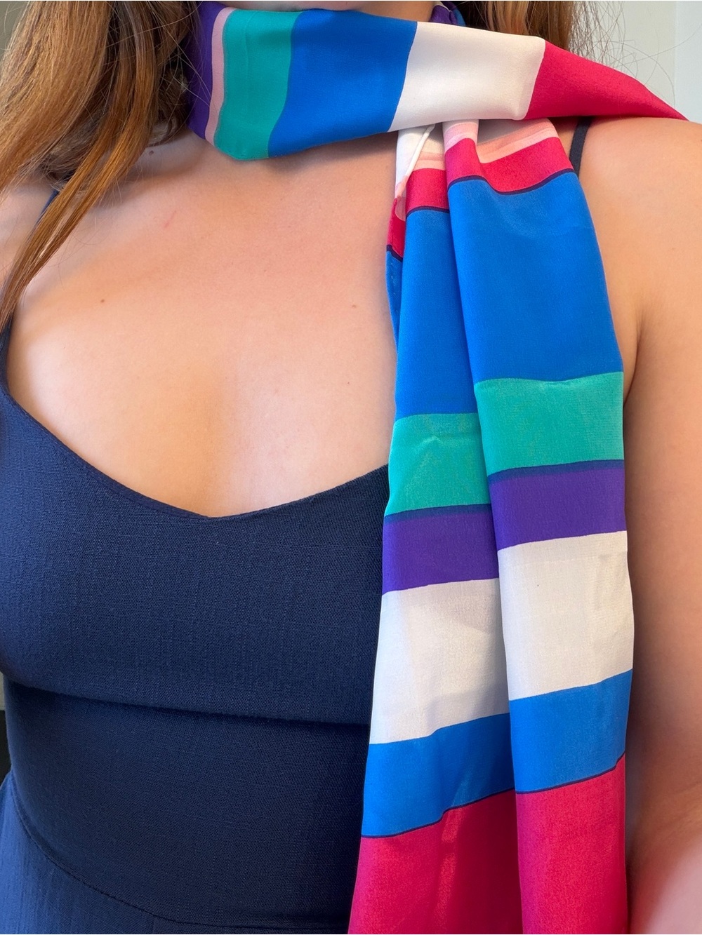 Vintage Units 100% Silk Colorful Striped Skinny Scarf